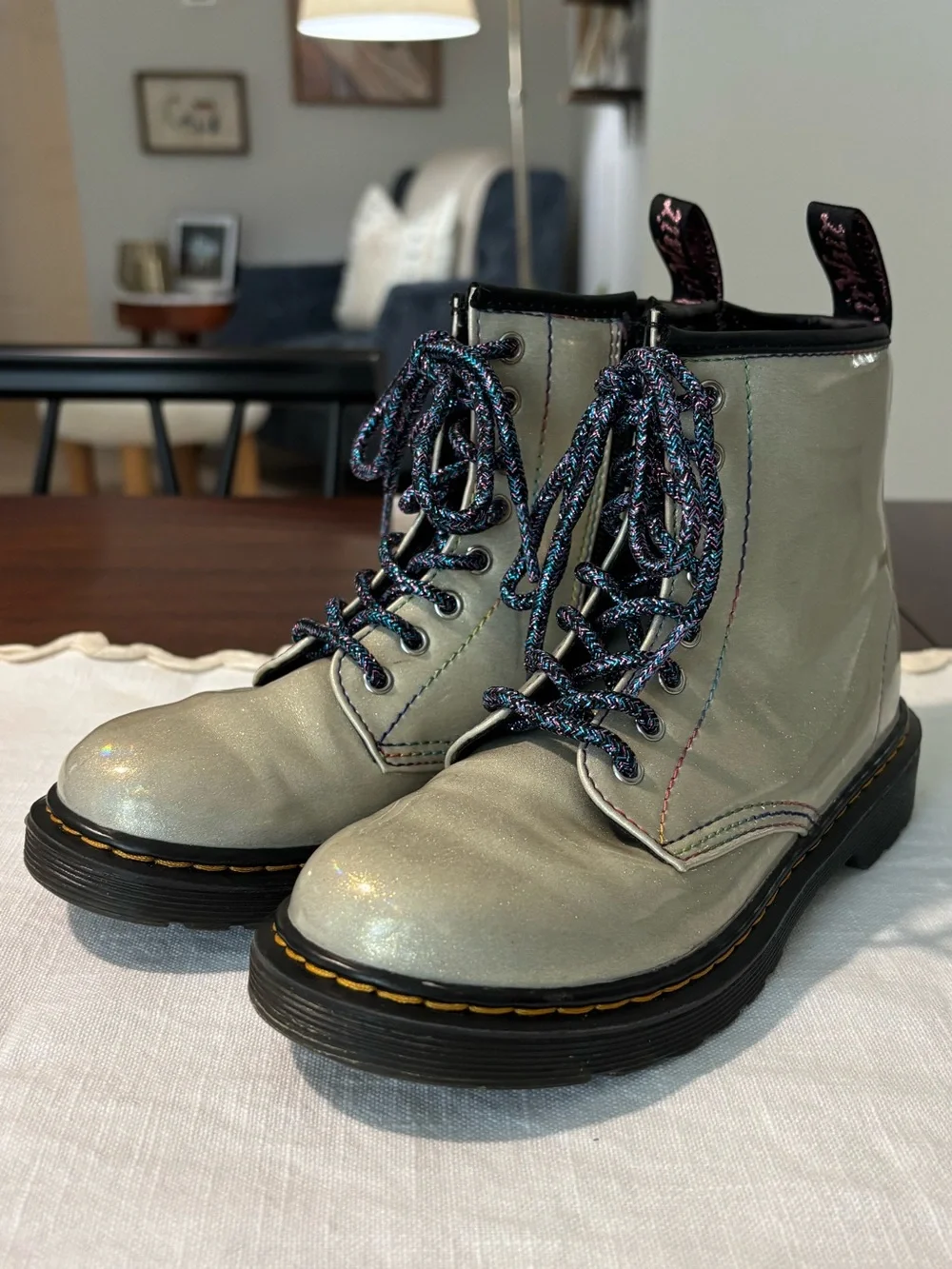 Dr. Marten's kids sparkle lace up/ side zipper boot youth size 1